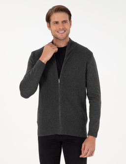 Gri Melanj Slim Fit Fermuarl_ Triko H_rka