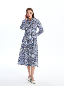 Desenli Uzun Kollu Kad?n G?mlek Elbise