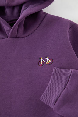 Mor Unisex Bask?l? Pamuklu Kapusonlu Orme Mini Me Sweatshirt TKDAW25SW00077 - Trendyolmilla фото 2