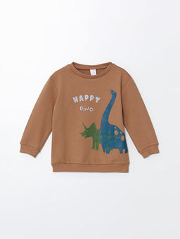 Bisiklet Yaka Bask?l? Erkek Bebek Sweatshirt