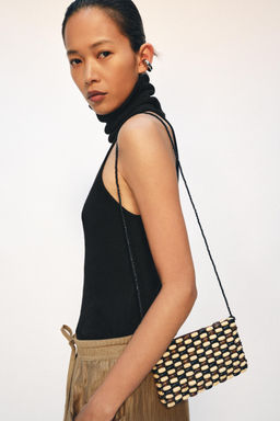 MINI BOLSO BANDOLERA BOLAS MADERA / Tostado