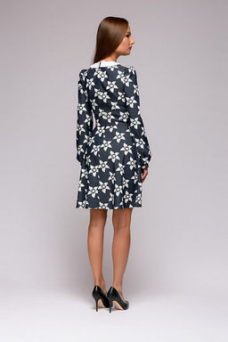 Платье темно-синее длины мини с принтом и белым воротничком - 1001dress фото 3