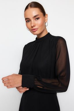 TRENDYOLMILLA Siyah A Kesim Dik Yaka Astarl? Sifon Mini Dokuma Elbise TWOAW24EL00296 фото 3