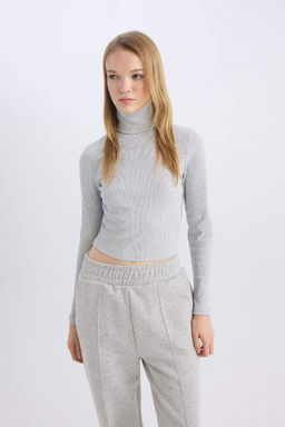 Классная облегающая водолазка в рубчик, базовая однотонная футболка с длинными рукавами - Defacto фото 6