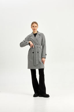 Пальто женское демисезонное 22970 (серый/ёлочка) - Kankan фото 2