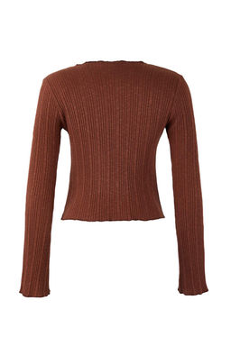 Ac?k Sar? Jakarl? Fitted/Vucuda Oturan Dugme Detayl? Esnek Orme Bluz TWOAW26BZ00046 - Trendyolmilla фото 7