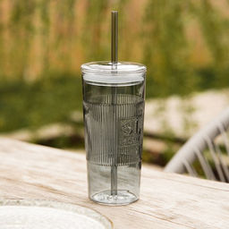 Стакан SL Home «Идиллия», 650 мл, 8.5×24 см, стекло, с трубочкой, зелёный