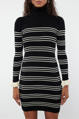 Siyah Mini Triko Cizgili Elbise TWOAW24EL00470