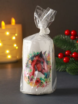 Цена за 2 шт. Свеча новогодняя 50×100 мм, с декором, конь, белая