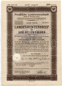 Облигация 4,5% 200 рейхсмарок 1937 года Германия