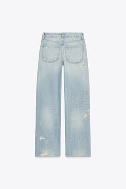 TRF RIPPED MID-WAIST WIDE-LEG JEANS - Zara фото 8