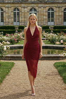 TRENDYOLMILLA Bordo Drapeli Cicek Aksesuar Detayl? Tul Astarl? Orme Elbise TPRSS25EL00033