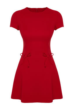 TRENDYOLMILLA K?rm?z? Etegi Belden Ac?lan Fiyonk Detayl? Mini Dokuma Elbise TWOSS24EL00803  фото 7