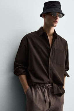 PANTAL?N RELAXED FIT 100% LINO / Marr?n / Topo