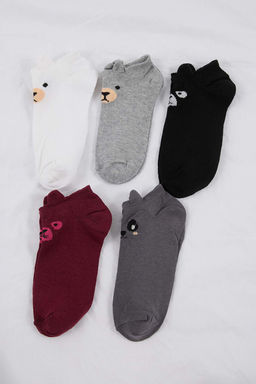 Gri-Cok Renkli 5li Animal Bask? Jakar Orme Corap THMAW22CO0231