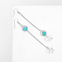 Серьги под натуральный камень «Звёзды» бирюза, голубые в серебре