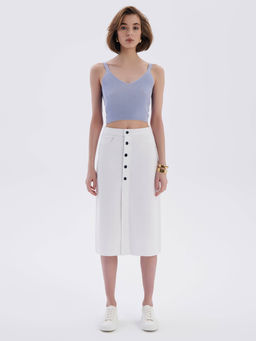CONTE CON-651 Белая джинсовая юбка-midi на пуговицах с необработанным краем white