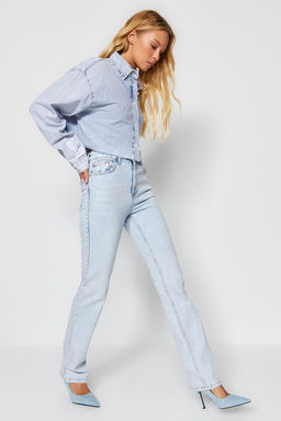 TRENDYOLMILLA Ac?k Mavi More Sustainable Yuksek Bel Flare Jeans TWOAW23JE00657  фото 6