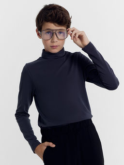 Однотонный серый джемпер с воротником-стойкой