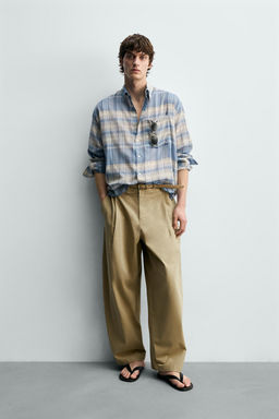 CAMISA RELAXED FIT CUADROS / Gris / Azul