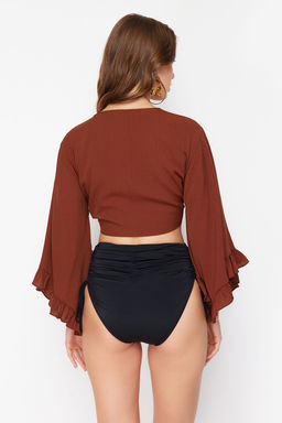 Kahverengi Crop Dokuma Volanl? Plaj Bluz TBESS19BB0095