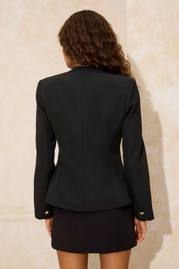 Siyah Kare Yaka Aksesuar Dugmeli Fitted/Vucuda Oturan Dokuma Astarl? Blazer Ceket TWOSS26BC00009 - Trendyolmilla фото 6