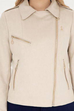 Женская кожаная куртка цвета экрю - U.s. polo assn фото 6