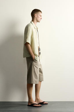 CAMISA JACQUARD RAYAS 100% LINO / Verde claro - Zara фото 4