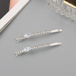 Цена за 2 шт. Невидимки для волос «Беат», набор 2 шт., лепесток, 6 см, серебро