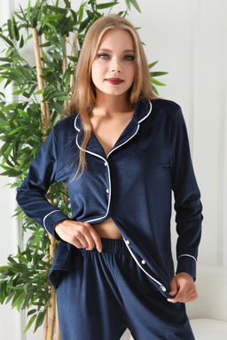 Lacivert Biye Detayl? Kadife Orme Pijama Tak?m? THMAW25PT00237 - Trendyolmilla фото 3