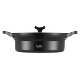 51921 GIPFEL Кастрюля-сотейник AZUL BLACK 26x9,0см/3,7л из литого алюминия со стеклянной крышкой, индукционным дном, двуслойным антипригарным мраморным покрытием Greblon Weilburger. Толщина: 1,6/4,5мм
