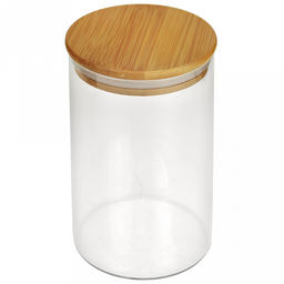 Банка стеклянная прижимная крышка "Натурель" 0,75л, д8,2см h15см, бамбуковая крышка с уплотнителем, в коробке (Китай)
