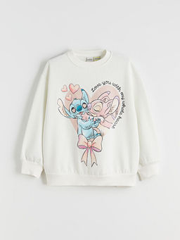 Bisiklet Yaka Stitch ve Angel Bask?l? K?z ?ocuk Sweatshirt