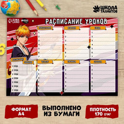 Цена за 20 шт. Расписание уроков Воин с клинком бумажное, А4