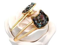 Заколка зажим Котик с натуральным моховым агатом 7*2,8*1,8см