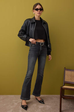 Antrasit Yuksek Bel Ispanyol Paca Flare Jeans TWOAW26JE00050 - Trendyolmilla фото 10