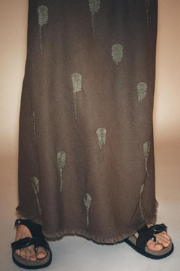 ZW COLLECTION EMBROIDERED LINEN BLEND SKIRT - Zara фото 3