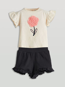 Aplike ?i?ekli K?z Bebek Bluz ve ?ort 2li