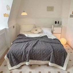 Плед плюшевый двусторонний с декором Вязаный узор-серый 200*230 см.