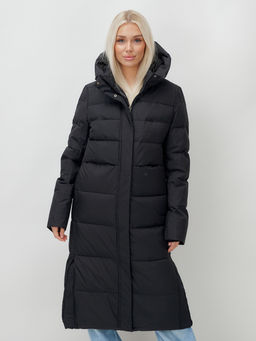 Пальто утепленное стеганное зимнее с капюшоном женское черного цвета 9620Ch - Mtforce фото 12
