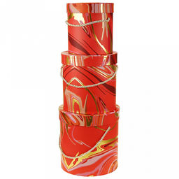 Коробка подарочная, набор 3 штуки: д14х14,5см; д17х17см; д19х19см "Акварель" розовые тона, с золотом, с ручкой (Китай)