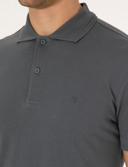 Antrasit Slim Fit %100 Pamuk K_vr_lmaz D__meli Polo Yaka Basic Ti__rt