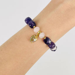 Браслет из Аметиста и Розового кварца с подвеской - Радуга самоцветов фото 2