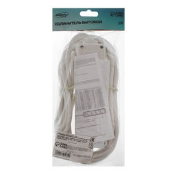 Удлинитель Luazon Lighting, 3 розетки, 5 м, 6 А, 1300 Вт, 3×0.75 мм2, с заземлением, с выключателем, белый