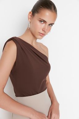 Kahverengi Asimetrik Yakal? Alttan C?tc?tl? Esnek Orme Body TWOSS22BD00014