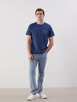 Bisiklet Yaka Bask?l? Penye Erkek Ti??rt