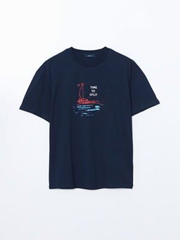 Bisiklet Yaka K?sa Kollu Bask?l? Penye Erkek Ti??rt