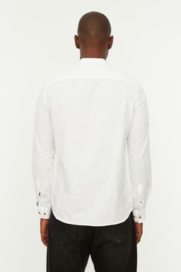 TRENDYOL MAN Mavi Slim Fit Yar?m Patl? Dugmeli Hakim Yaka Keten Gorunumlu Gomlek TMNSS20GO0097 - Trendyolmilla фото 8