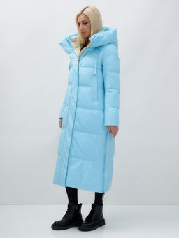 Пальто утепленное стеганное зимнее с капюшоном женское голубого цвета 9625Gl - Mtforce фото 3