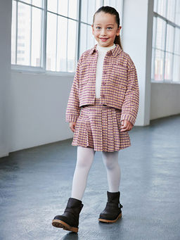 Ekose Desenli K?z ?ocuk Etek ve K?lotlu ?orap 2li Tak?m